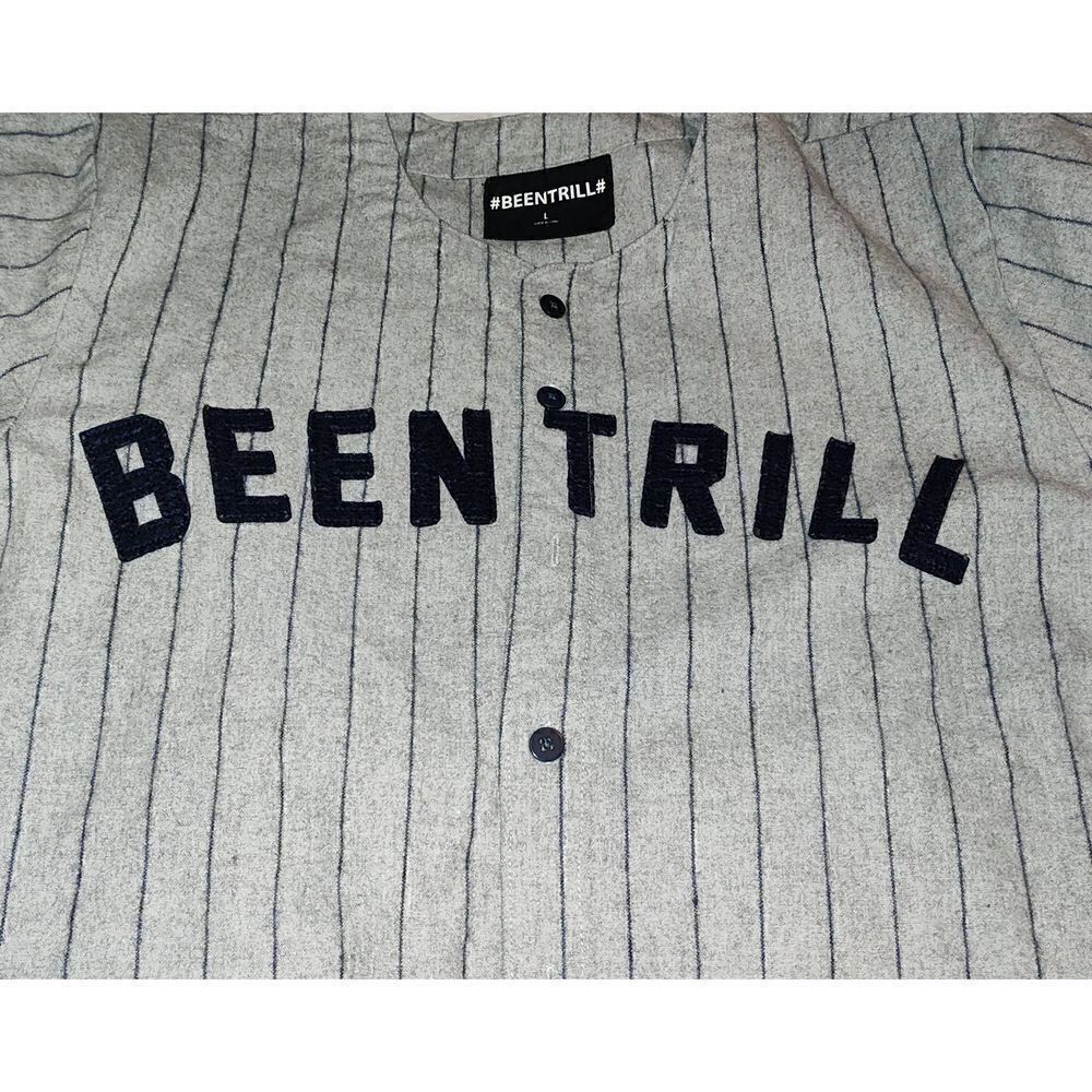 #BEENTRILL# Been Trill Baseball Jersey Shirt Size L Blue Grey wool blend Virgil